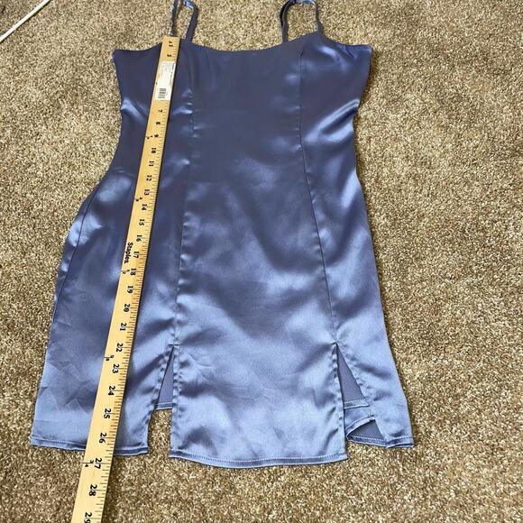Forever 21 slip dress satin feel mini spaghetti strap Periwinkle blue SZ M sexy - Picture 6 of 9